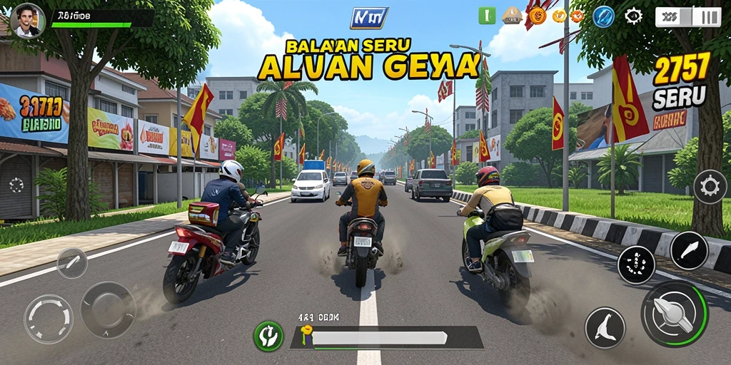 Tangkapan layar gameplay 2757 yang menunjukkan aksi balap yang mendebarkan.