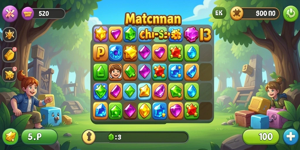 Tampilan gameplay menarik dari 5ZK dengan warna-warni permata.