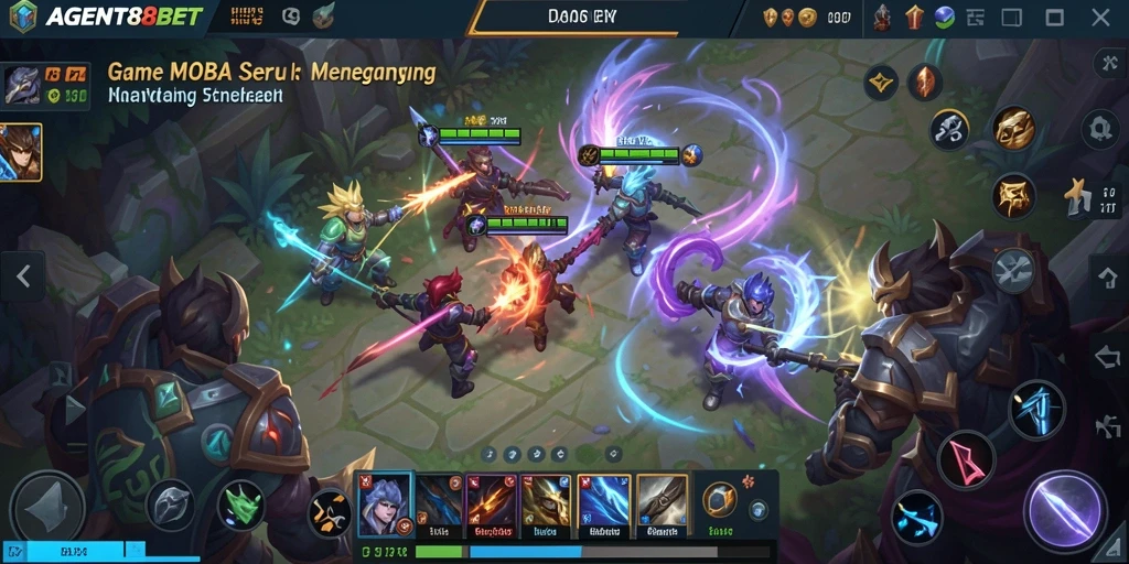 Screenshot gameplay AGENT88BET dengan aksi seru di arena MOBA.