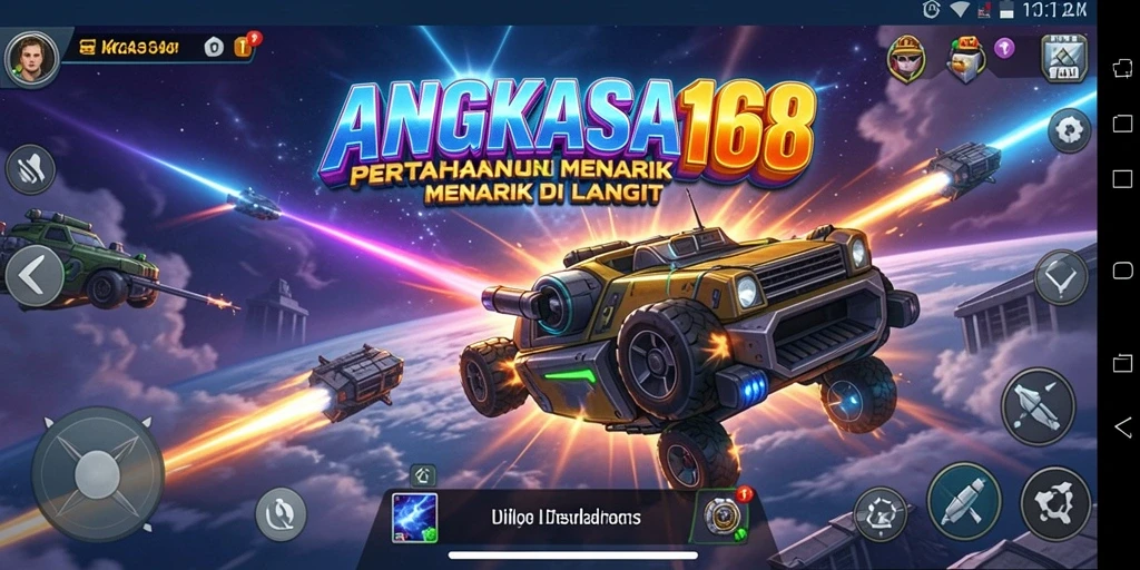 Tampilan gameplay seru dalam ANGKASA168 dengan tower dan musuh yang dinamis.