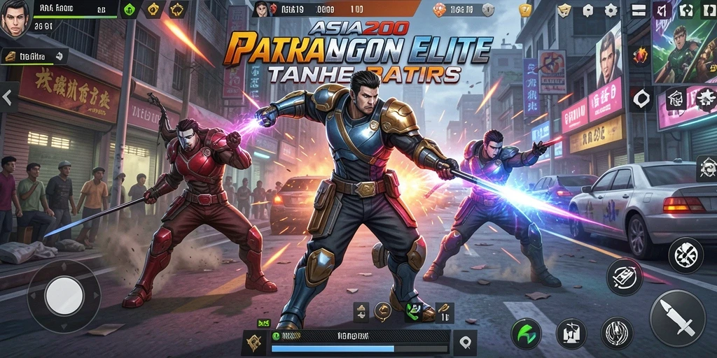 Screenshot ASIA200 menampilkan pertarungan seru dengan karakter-karakter unik.