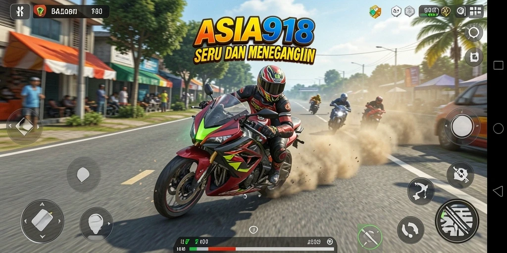 Tampilan gameplay balapan motor yang mendebarkan di ASIA918.