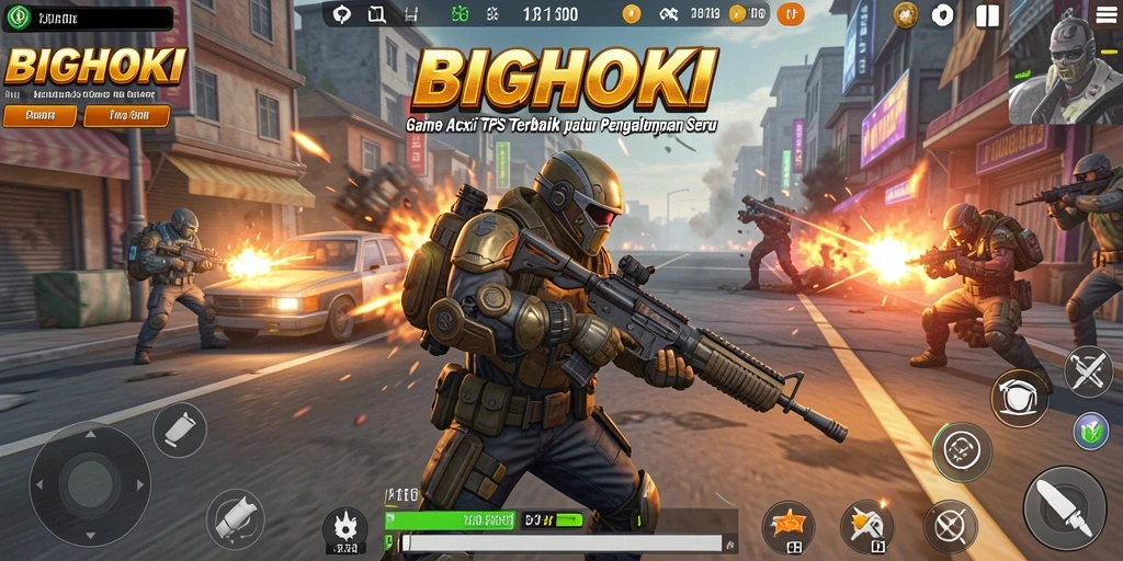 Screenshot menampilkan aksi seru dalam gameplay TPS BIGHOKI.