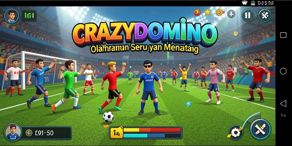 Tampilan gameplay seru dari CRAZYDOMINO yang menampilkan aksi olahraga.