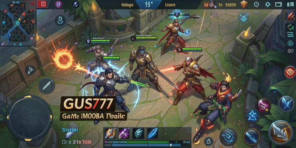 Screenshot GUS77 menampilkan aksi pertarungan seru dalam permainan MOBA.