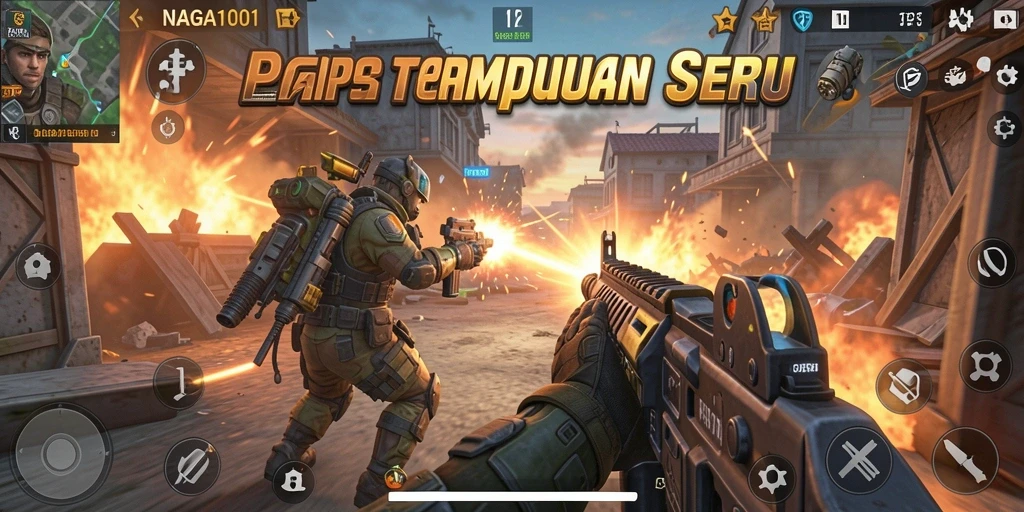 Tangkapan layar utama dari gameplay seru NAGA1001 dalam pertempuran TPS.